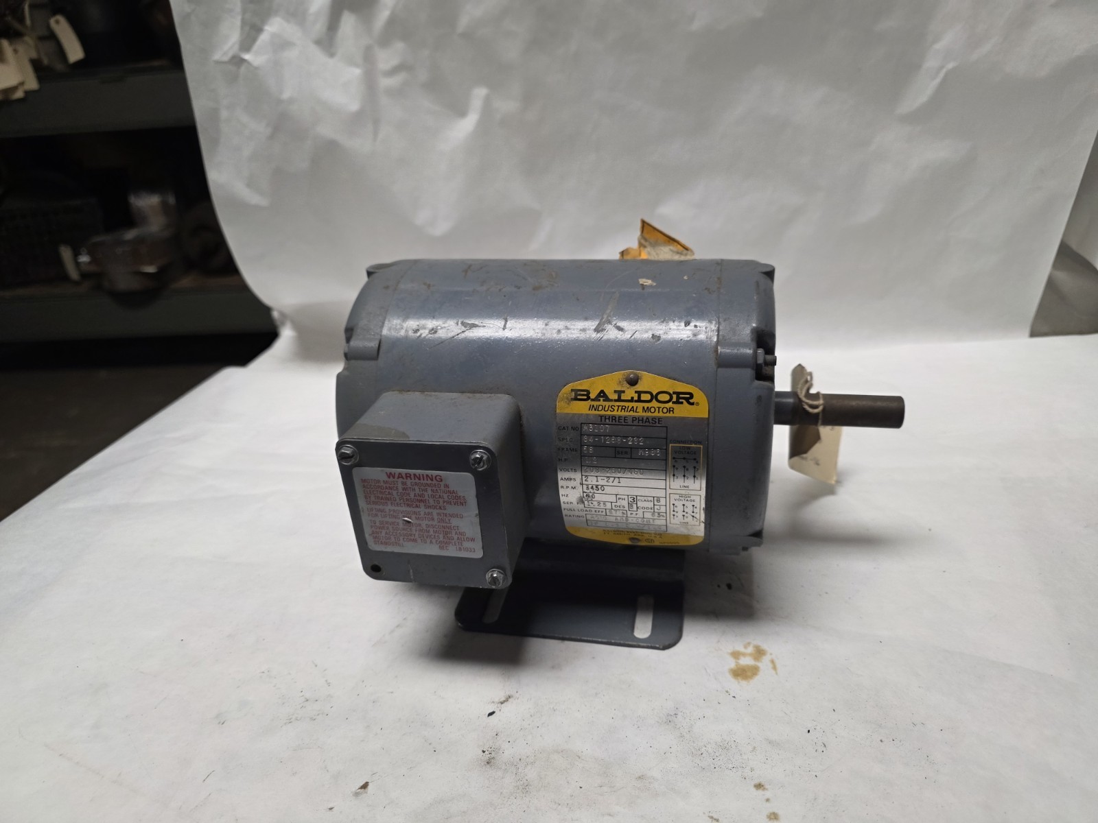 Baldor Cat M3107 1/2 HP 3 PH 3450 RPM 208-230/460 V. Electric Motor 56 Frame Baldor Cat M3107 1/2 HP 3 PH 3450 RPM 208-230/460 V. Electric Motor 56 Frame