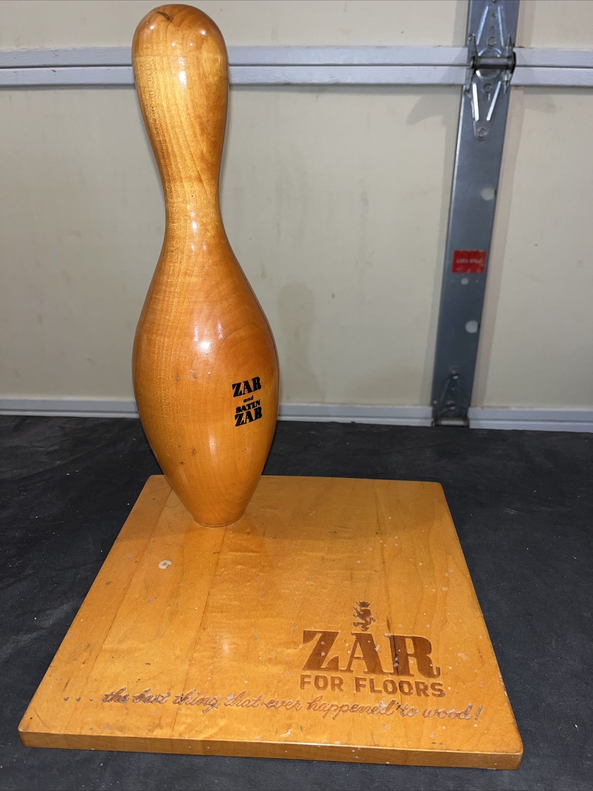 Vintage ZAR Wood Floor Finish Store Counter DISPLAY w/ Bowling Pin Imperial Vintage ZAR Wood Floor Finish Store Counter DISPLAY w/ Bowling Pin Imperial