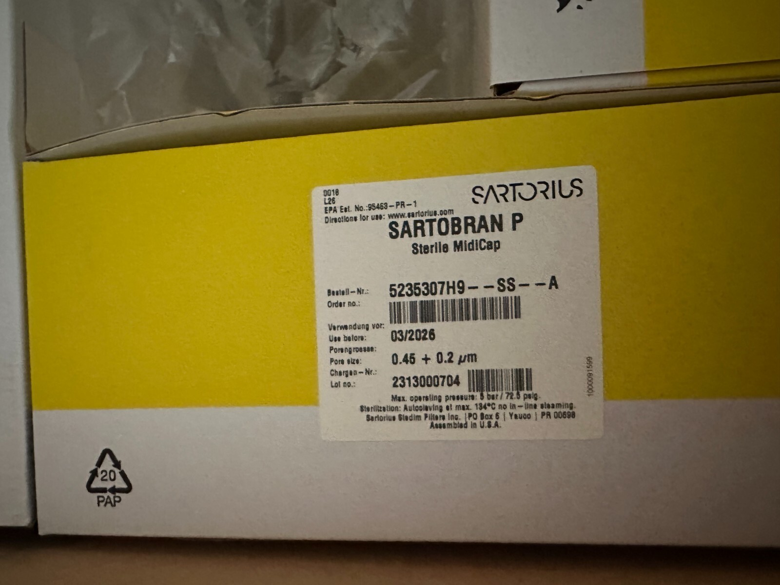 Sartorius 5235307H9 Sartobran® P Sterile Midicaps® 0.45 + 0.2µm