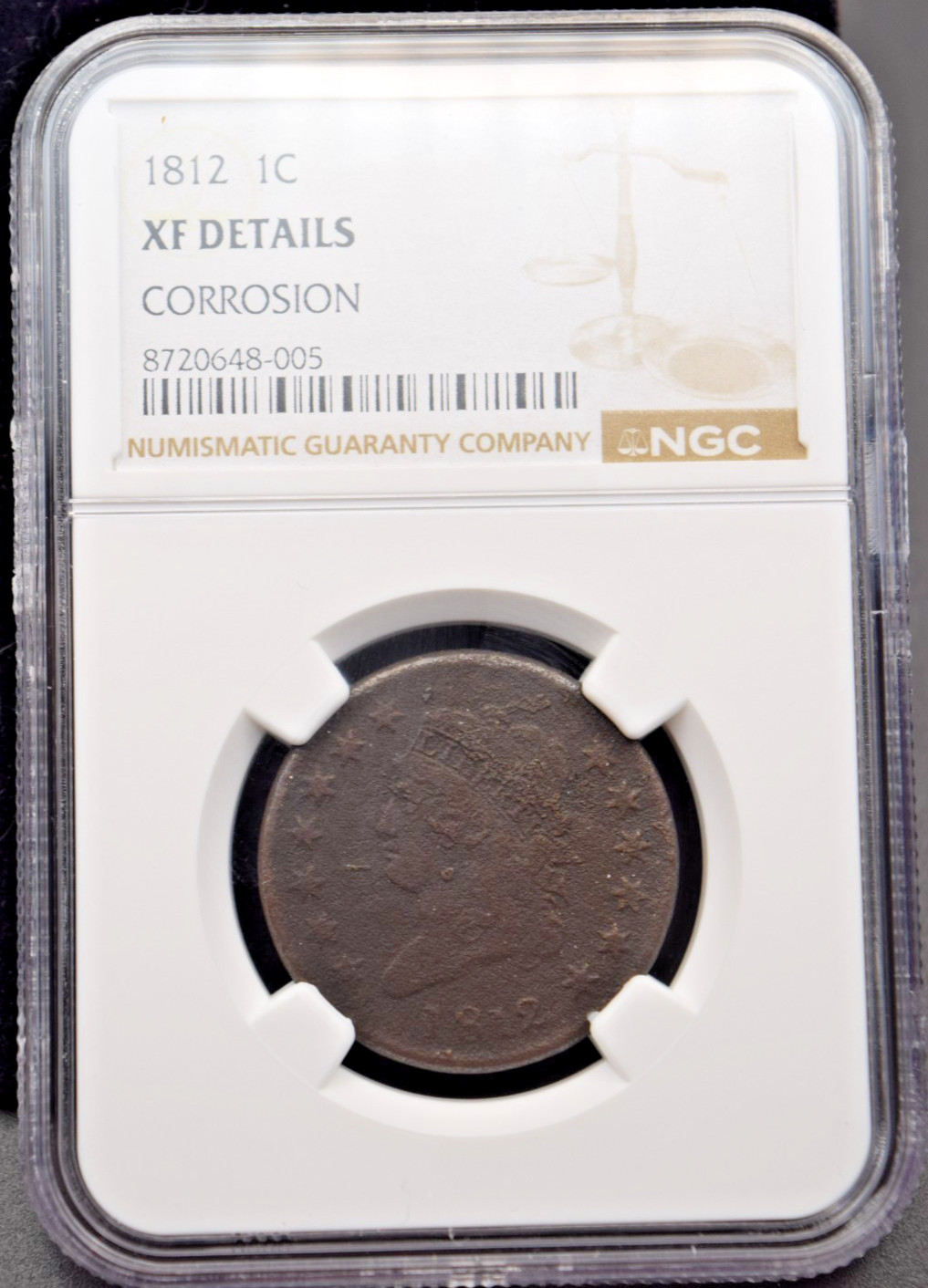 1812 Classic Head Large Cent-Sm Date, PCGS XF Details- Nice example