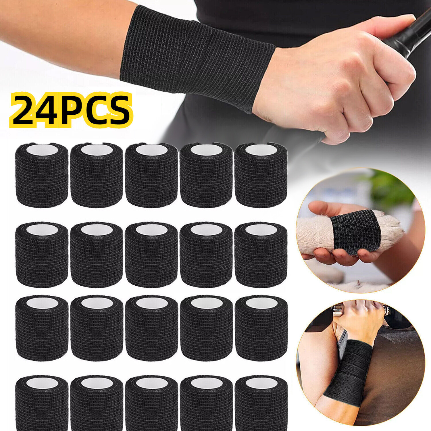 24 Rolls Tattoo Grip Wrap, Self Adhesive Cohesive Bandage Elastic Sports Tape