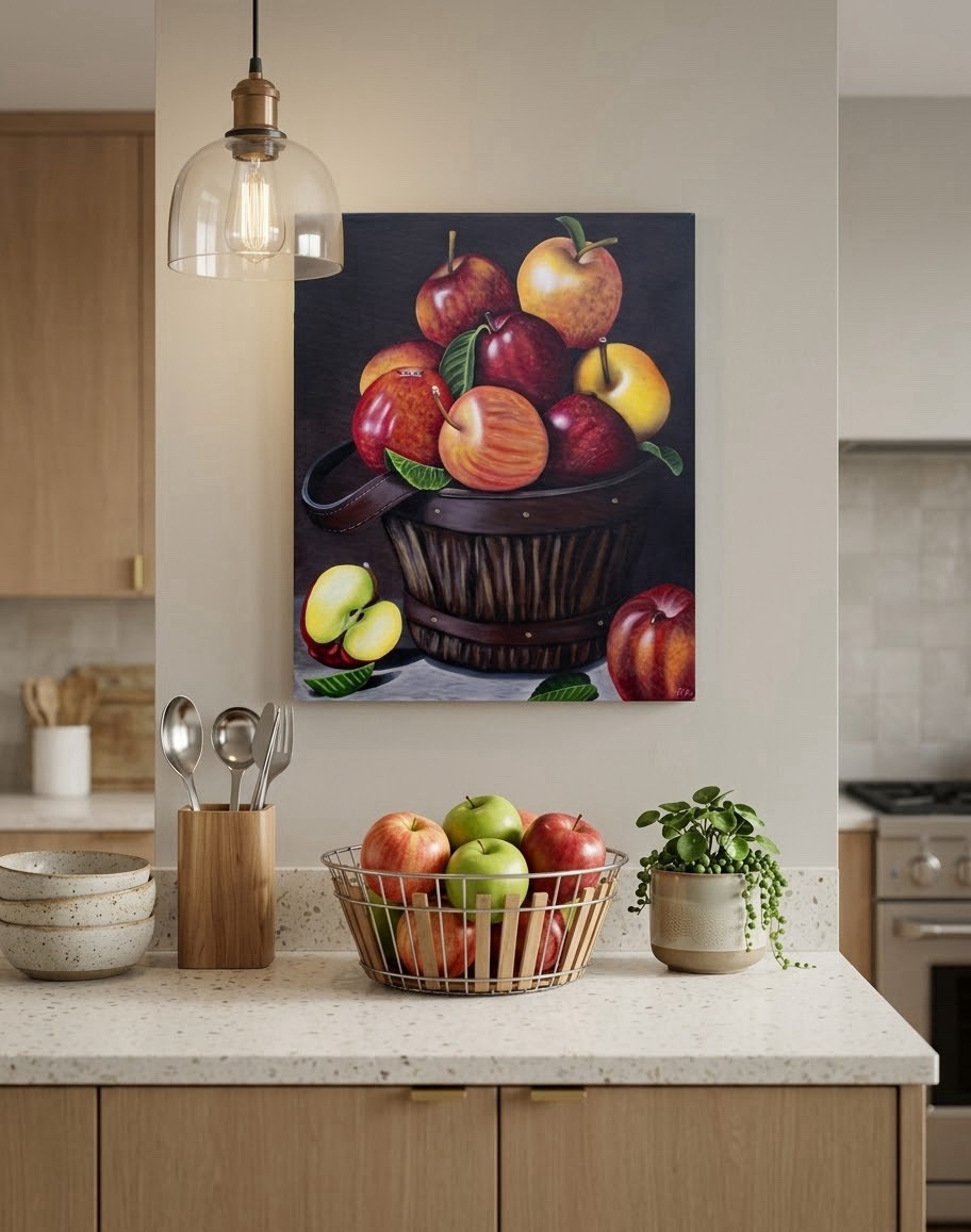 Original Acrylic Still Life Apples Painting Realism Signed 16x20”- One Of A Kind