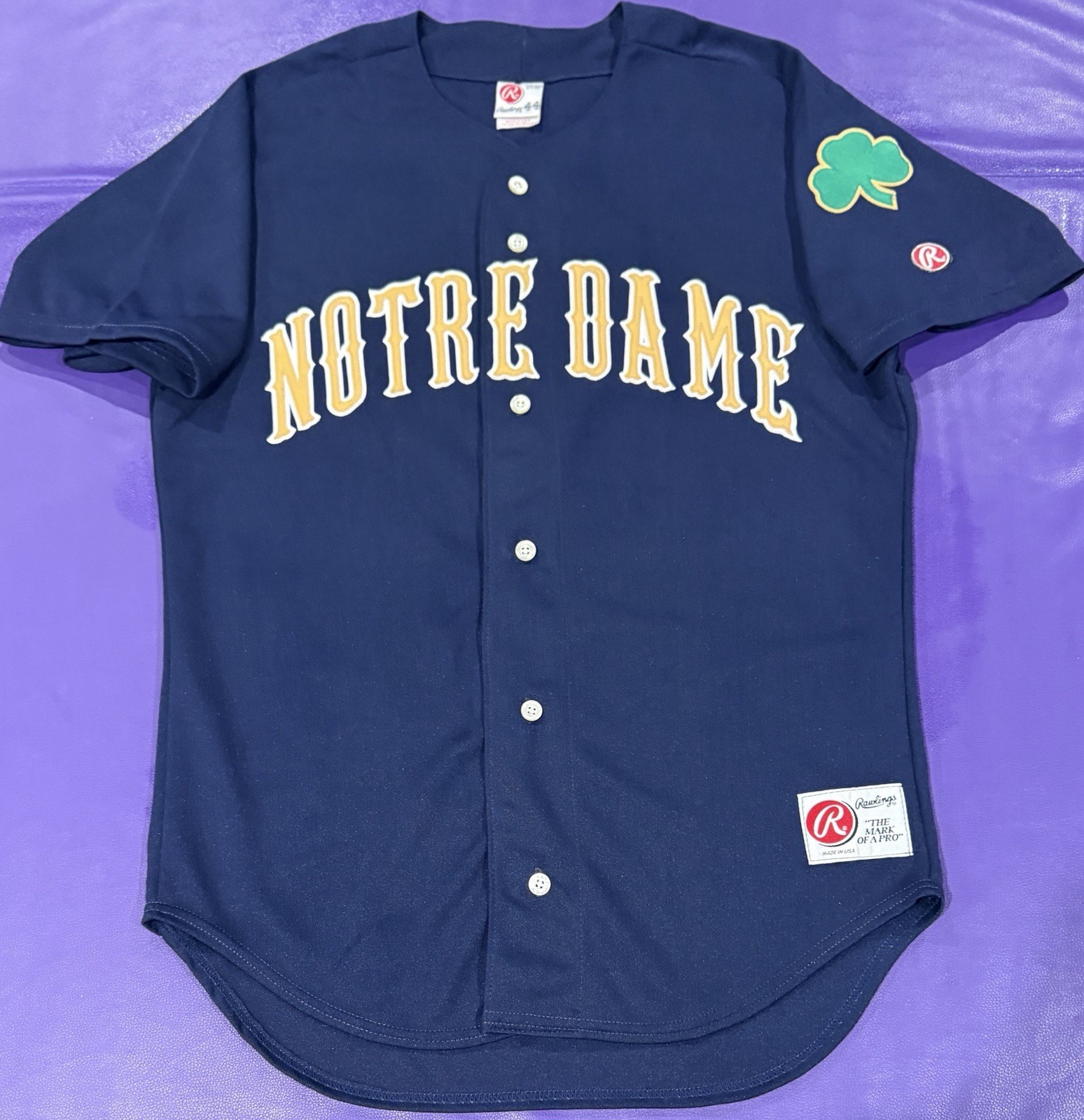 Authentic Notre Dame Vintage Fighting Irish Rawlings Baseball Navy Alt Jersey 44