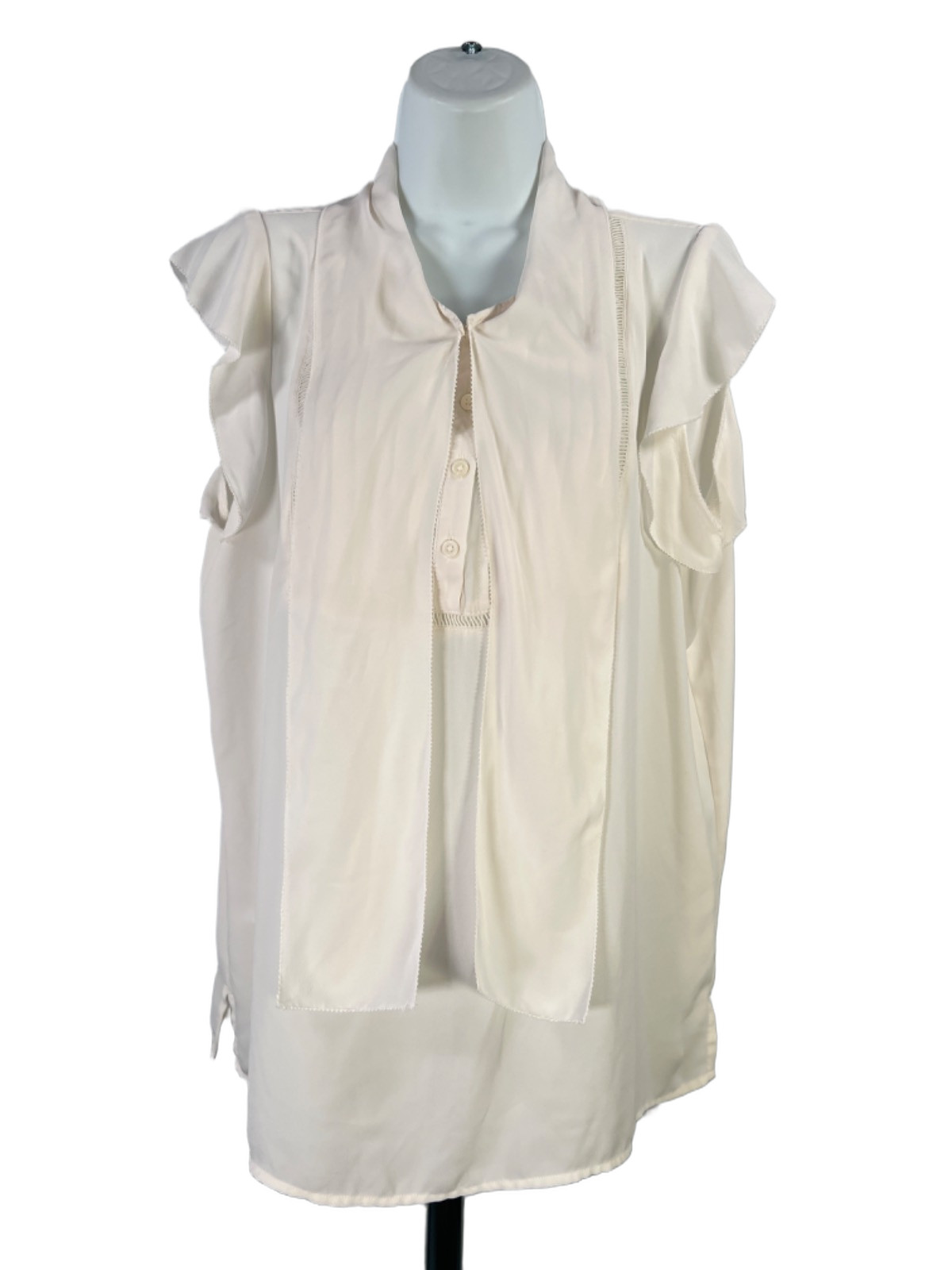 LOFT Women\'s Ivory/White Pleated Front Short Ruffle Sleeve Blouse - L