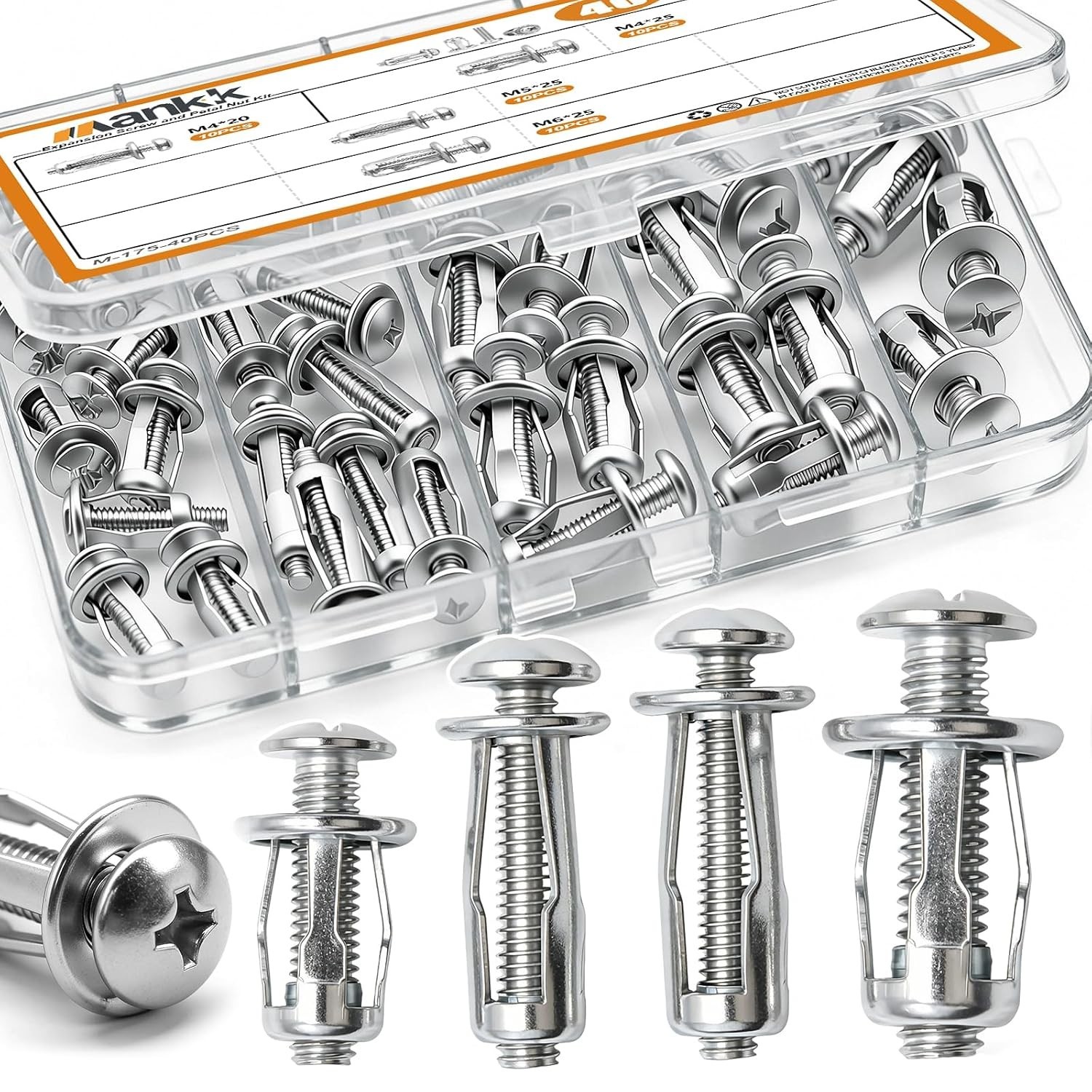 40PCS Expansion Screw Petal Nut Kit M4 M5 M6 Hollow Wall Anchor Fastener