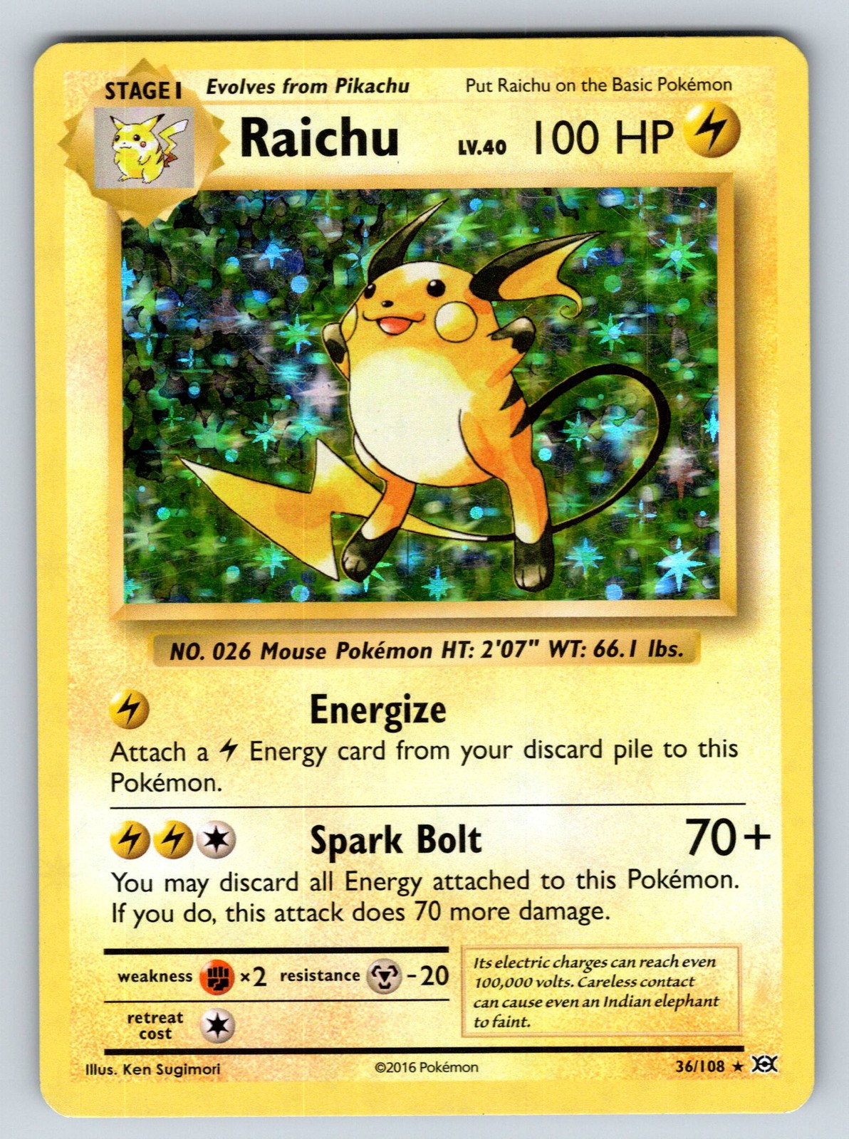 Holofoil Raichu 36/108 XY - Evolutions LP