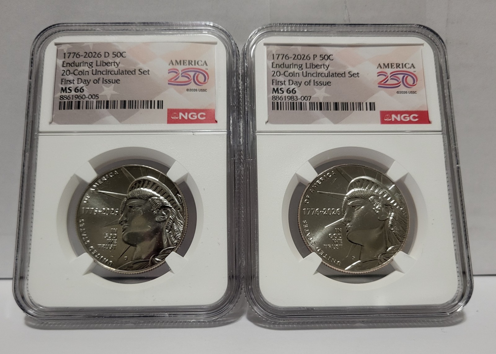 (2 Coin set) 1776 2026 Enduring Liberty Half Dollar 50c P & D NGC MS66 First Day (2 Coin set) 1776 2026 Enduring Liberty Half Dollar 50c P & D NGC MS66 First Day