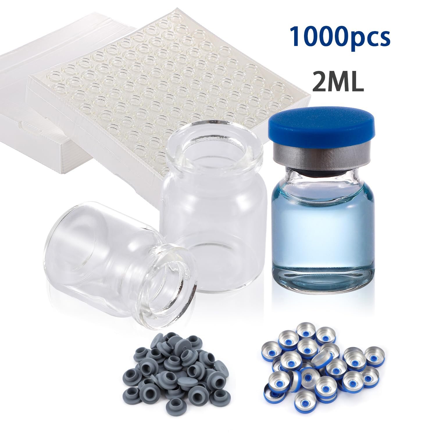 1000PCS 2/3/5/10/20ml Glass Vials Headspace Vials Lab Vials w/ Caps Sample vials