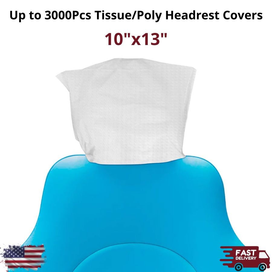 JMU 3000Pcs Dental Chair Headrest Covers Tissue Poly 10x13in White Disposable