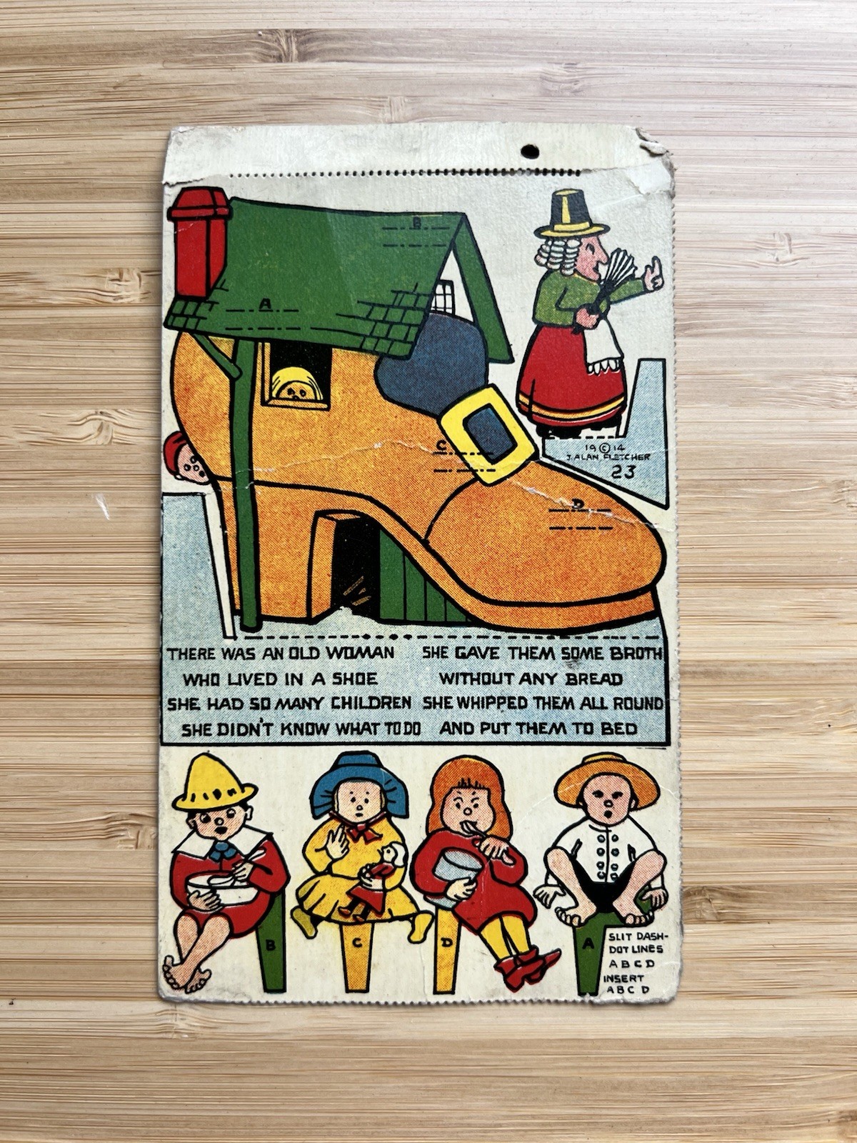 1914 J. Alan Fletcher Postcard #23 Cut Out “ Old Lady Who Lives In A Shoe” 1914 J. Alan Fletcher Postcard #23 Cut Out “ Old Lady Who Lives In A Shoe”