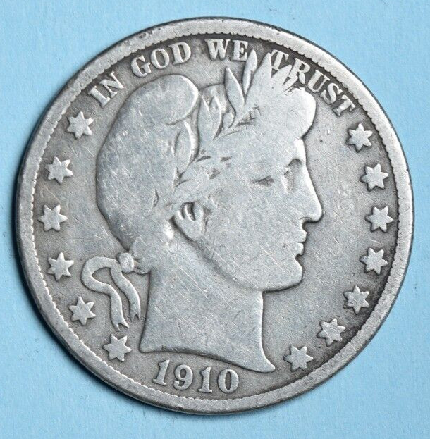 1910 S Barber Half Dollar ~ VG VERY GOOD ~ LIBERTY ~ 90% Silver 50c US Coin