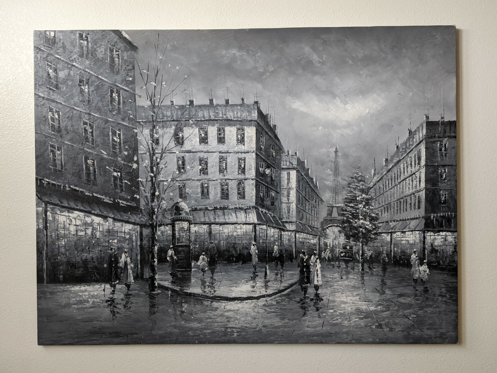 Original Oil Painting Paris Black White Eiffel Tower Large 48x36 Impressionism Original Oil Painting Paris Black White Eiffel Tower Large 48x36 Impressionism