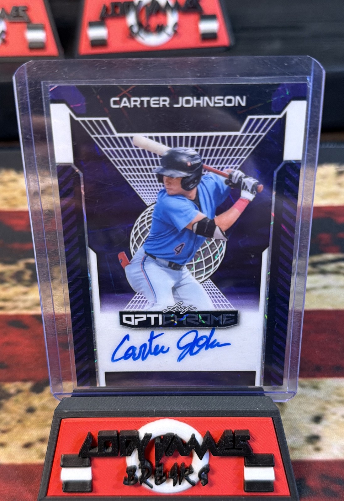 2025 Leaf Optichrome - Autographs Carter Johnson #BA-CJ1 Purple Crystals /5 (AU, 2025 Leaf Optichrome - Autographs Carter Johnson #BA-CJ1 Purple Crystals /5 (AU,