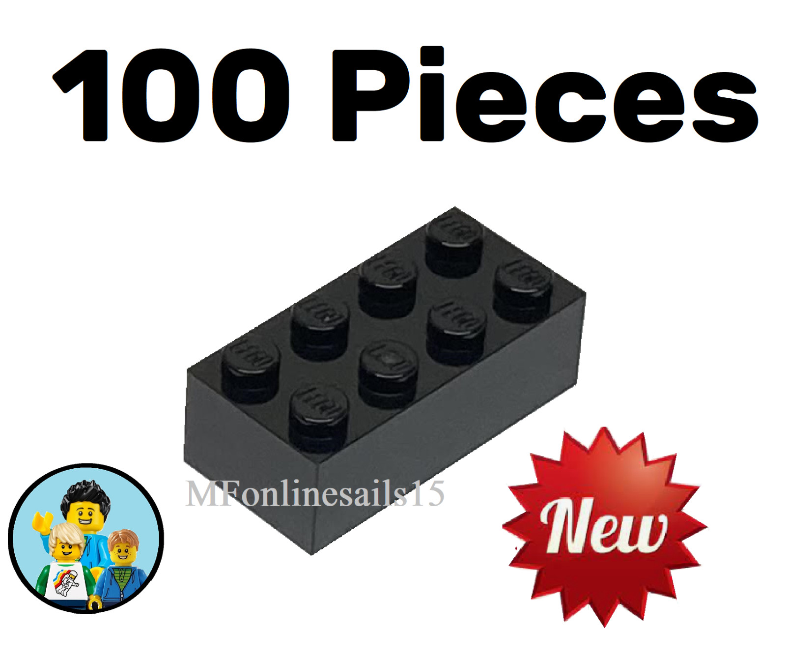 Genuine LEGO Black 2x4 Bricks Part #3001 100 Pieces 220g Genuine LEGO Black 2x4 Bricks Part #3001 100 Pieces 220g