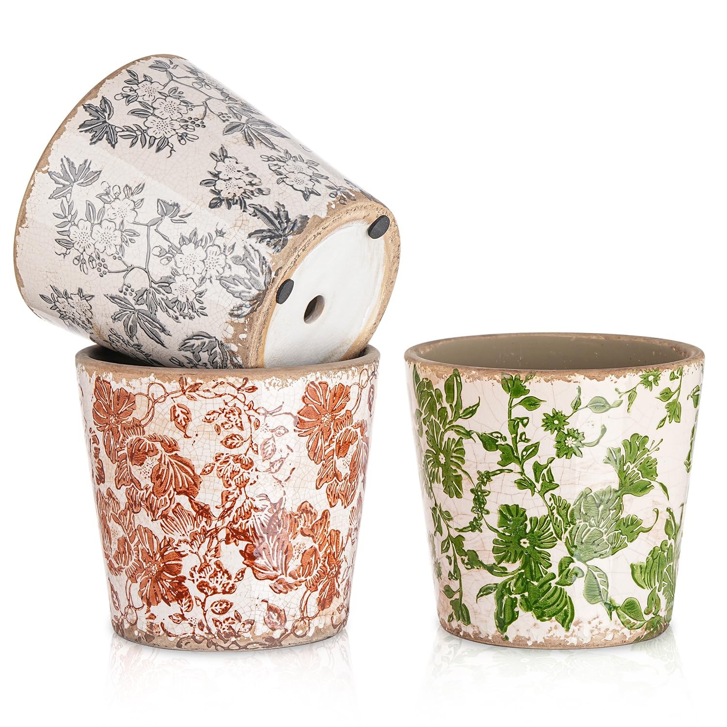 Sungmor Vintage Ceramic Planter Set of 3, 5.5 Inch Crackle Glaze Planters