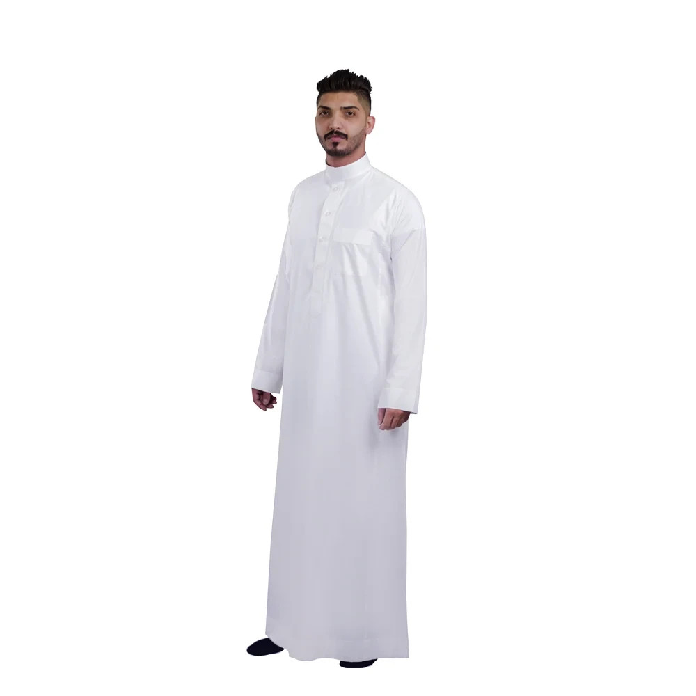 Al Aseel Men\'s Saudi Thobe White Buttons Jubba Dishdasha New Authentic