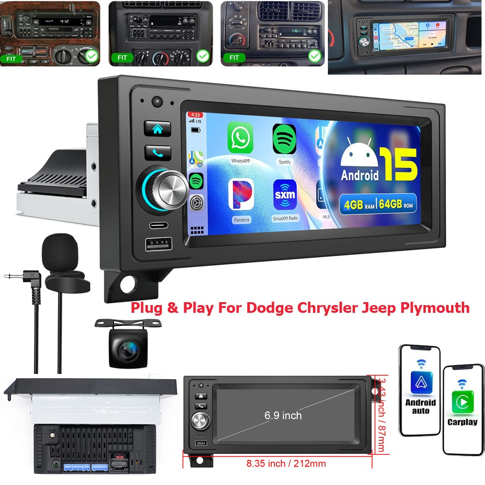 For 1984-1993 Dodge Pickup W150 W250 W350 Android 15 Carplay Car Stereo FM WIFI