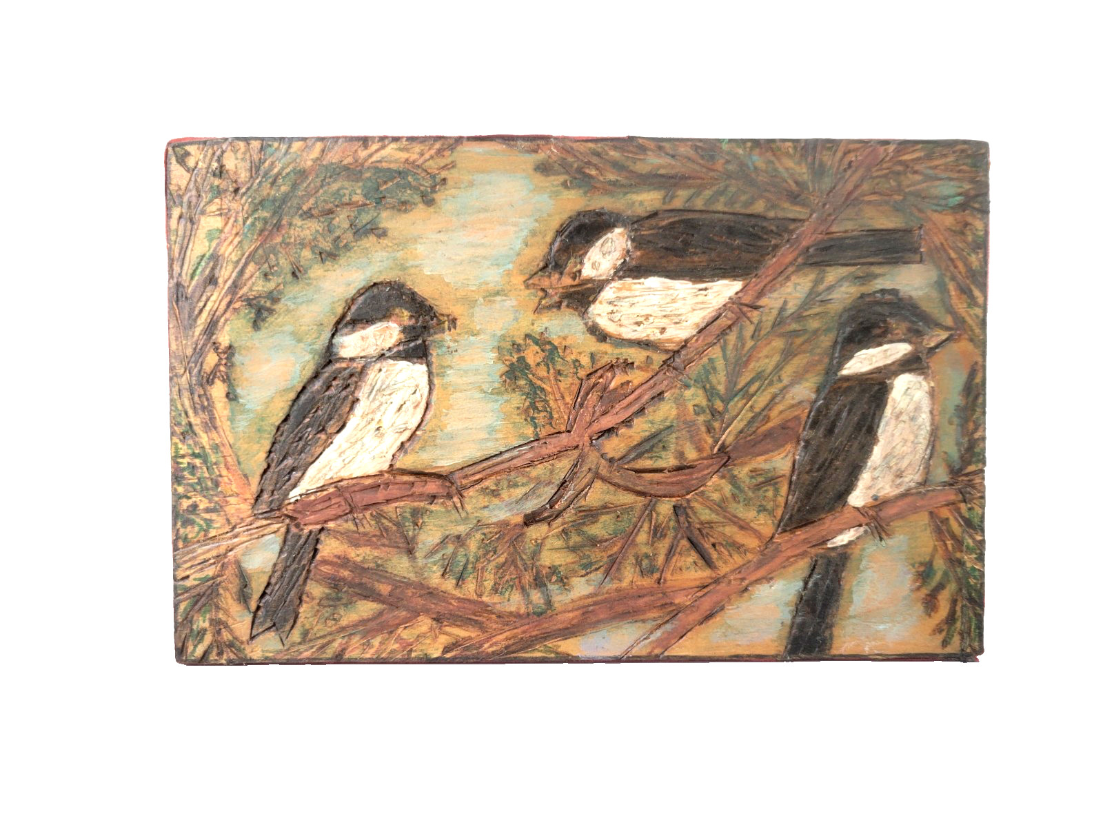 Vintage Songbird Bird Pyrography-Carved Wood Big Cat Tiger on Back Folk Art Vintage Songbird Bird Pyrography-Carved Wood Big Cat Tiger on Back Folk Art
