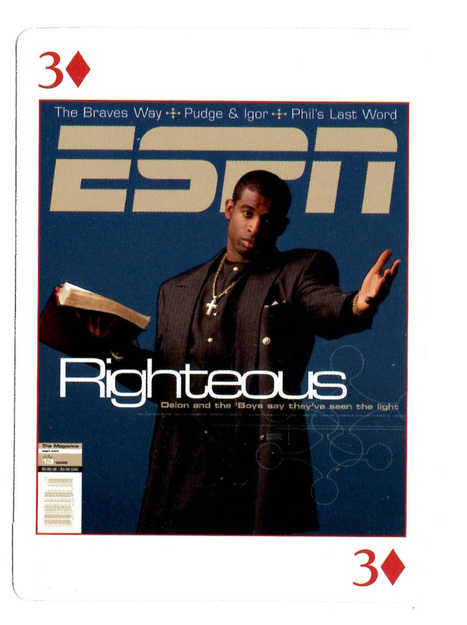 RARE Deion Sanders Righteous 1998 ESPN Magazine Employee Playing Card 3 Diamonds