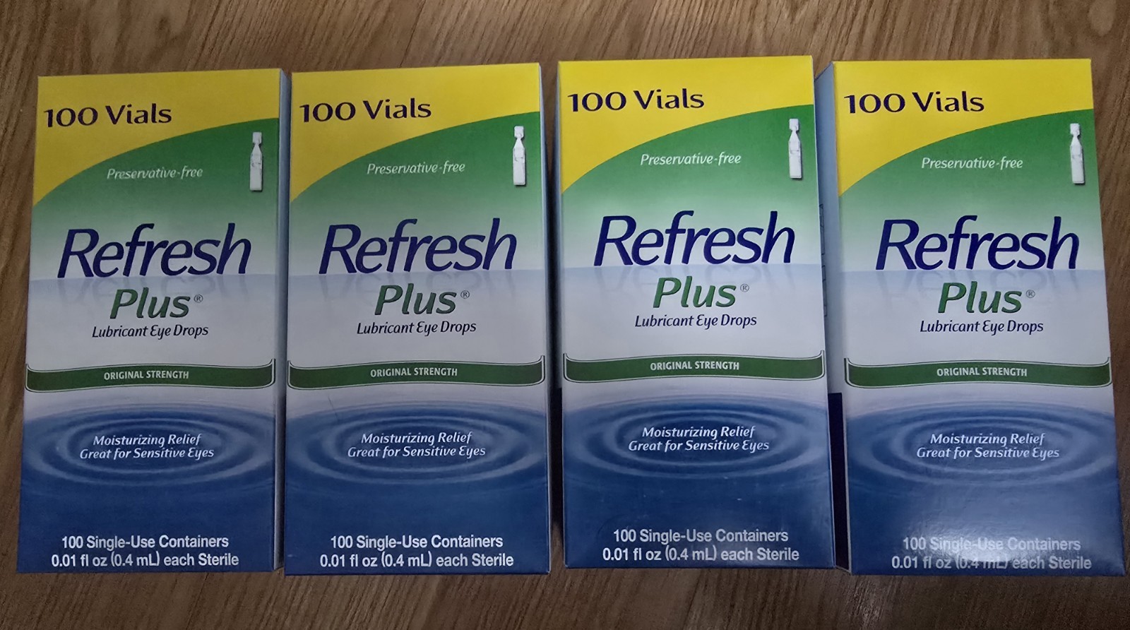 4 Lot Refresh Plus Lubricant Eye Drops,  Moisturizing Relief, 100 Vials Each