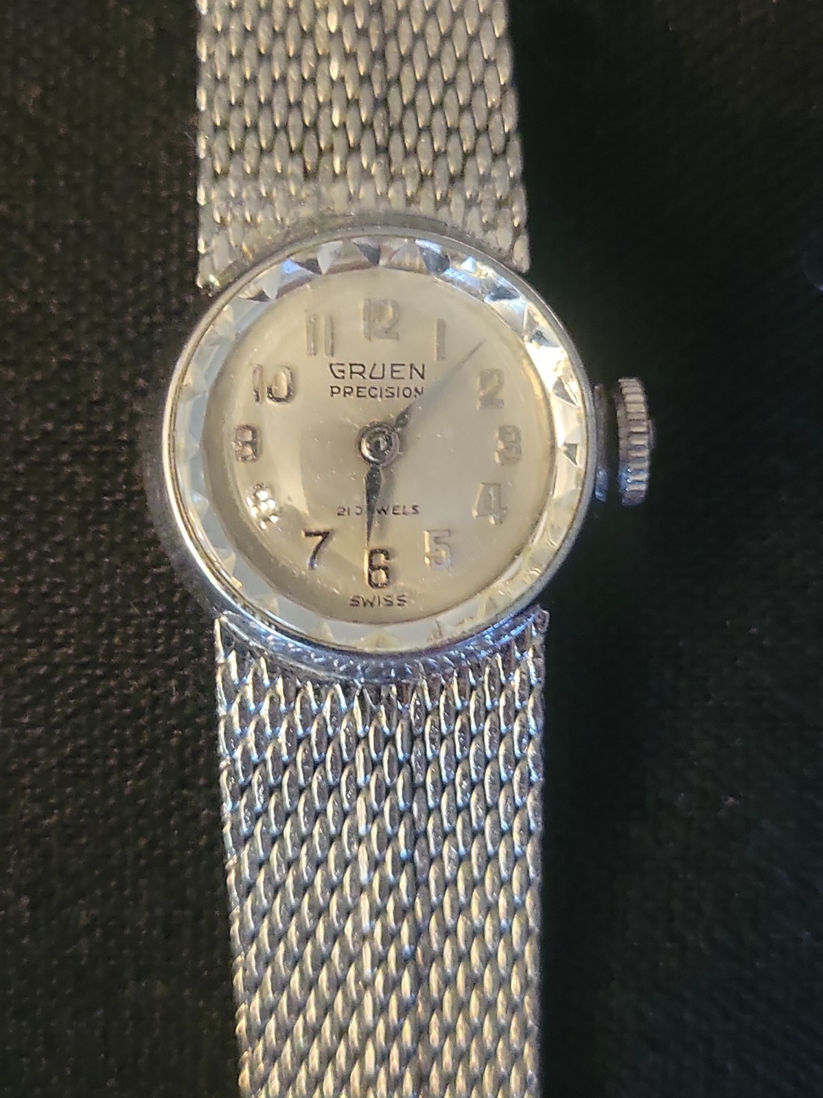 Vintage Gruen Precision Ladies Watch Solid 14K White Gold Case RUNS JB Champion
