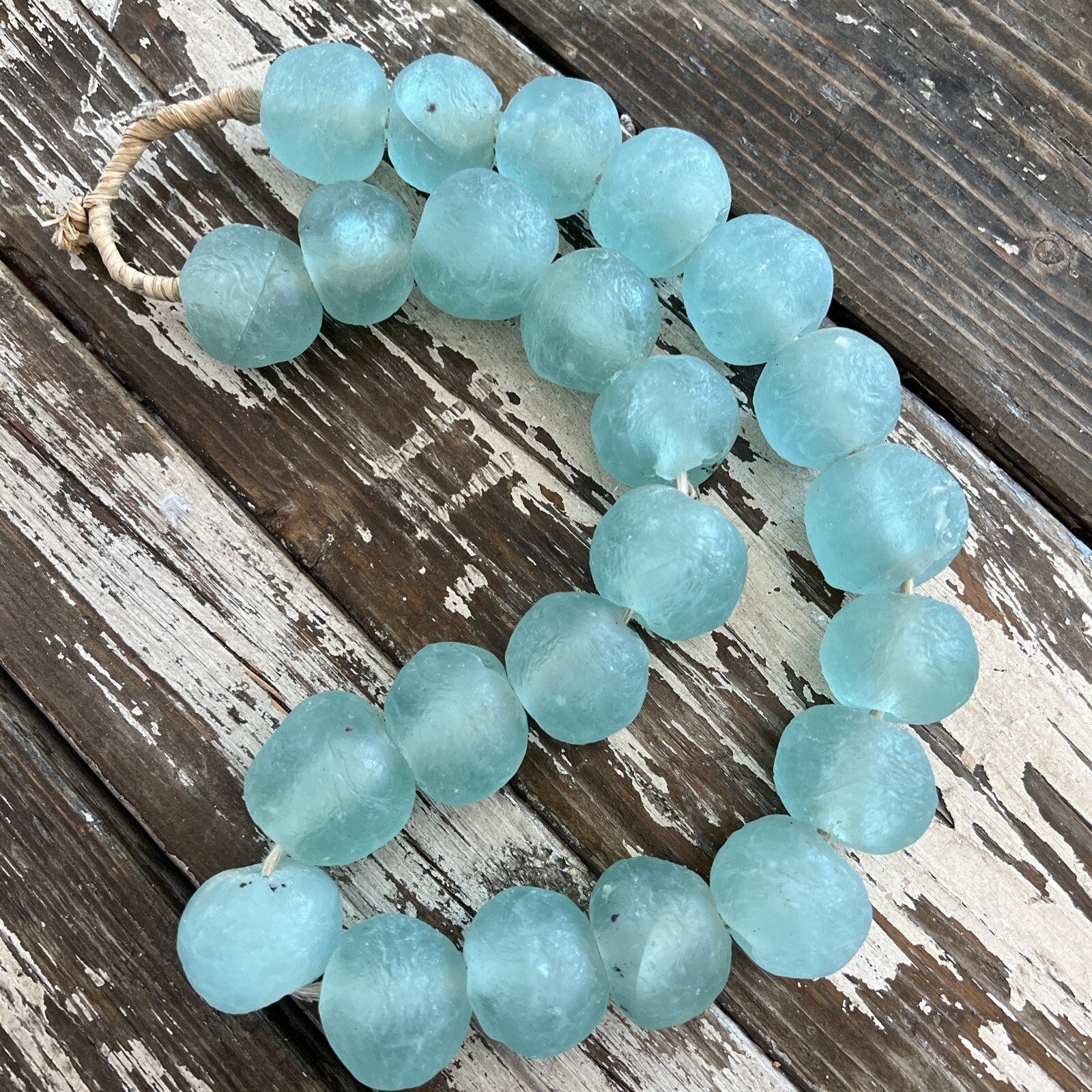 Glass African Imported Beads Large Aqua Blue