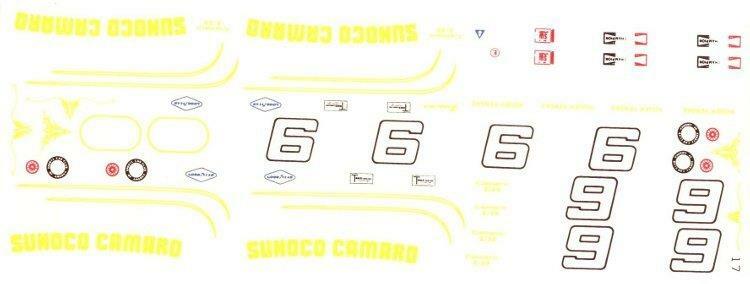 Fred Cady 17 #6/#9 Sunoco Camaro 1969 1/25 waterslide decal