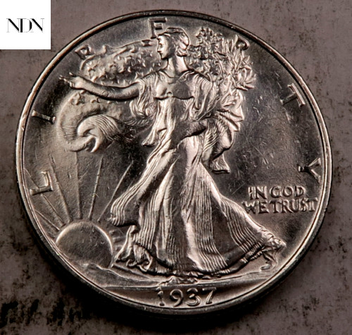 1937 Walking Liberty Half Dollar - Almost Uncirculated (AU) - 90% Silver
