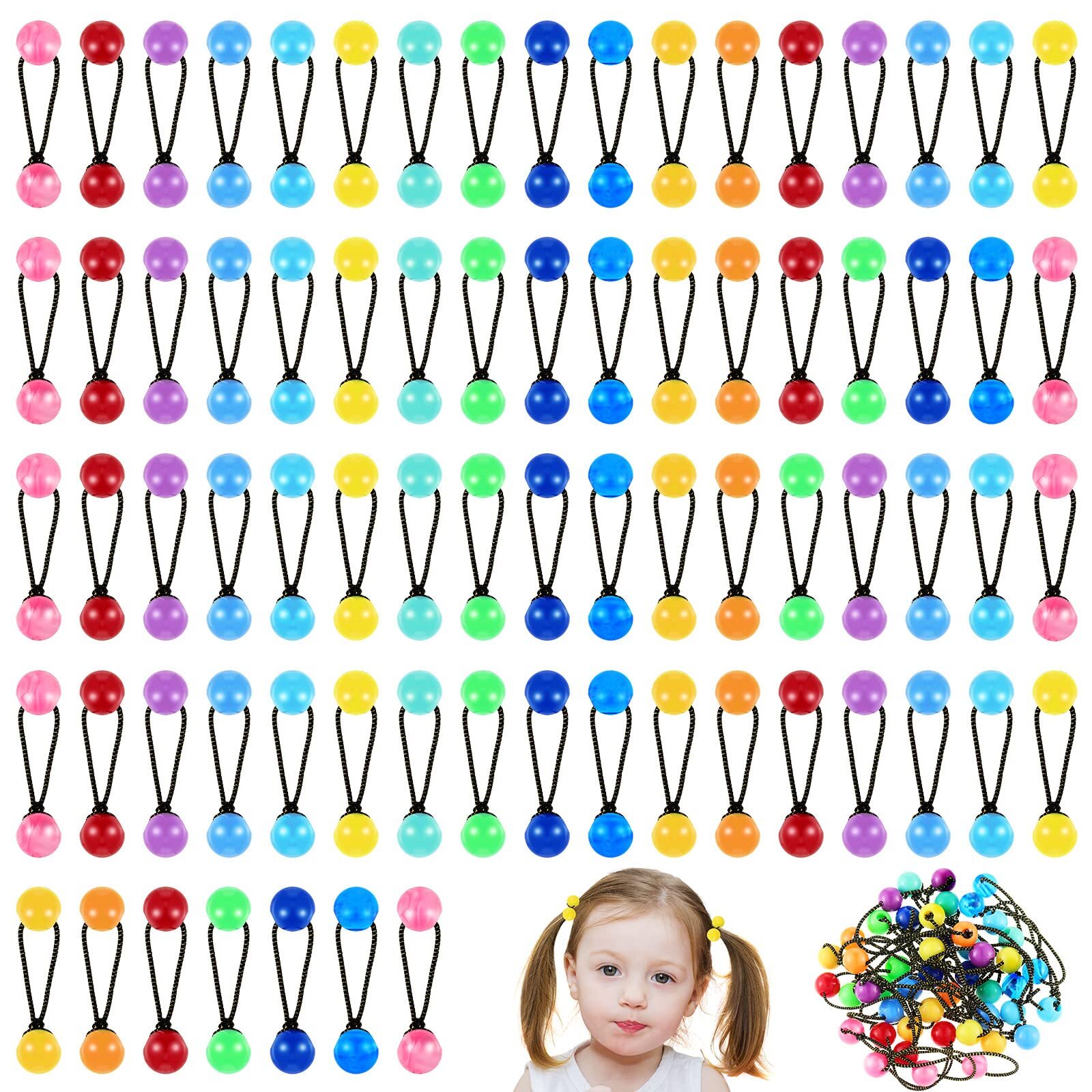 60 Pieces 12mm Multicolor Twin Bead Ponytail Balls 80s 90s Hair Ties Girls