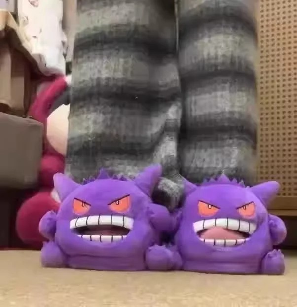 Gengar Open-Toe Plush Slippers Set, One Size Fits All Cute Cartoon Socks Gift 