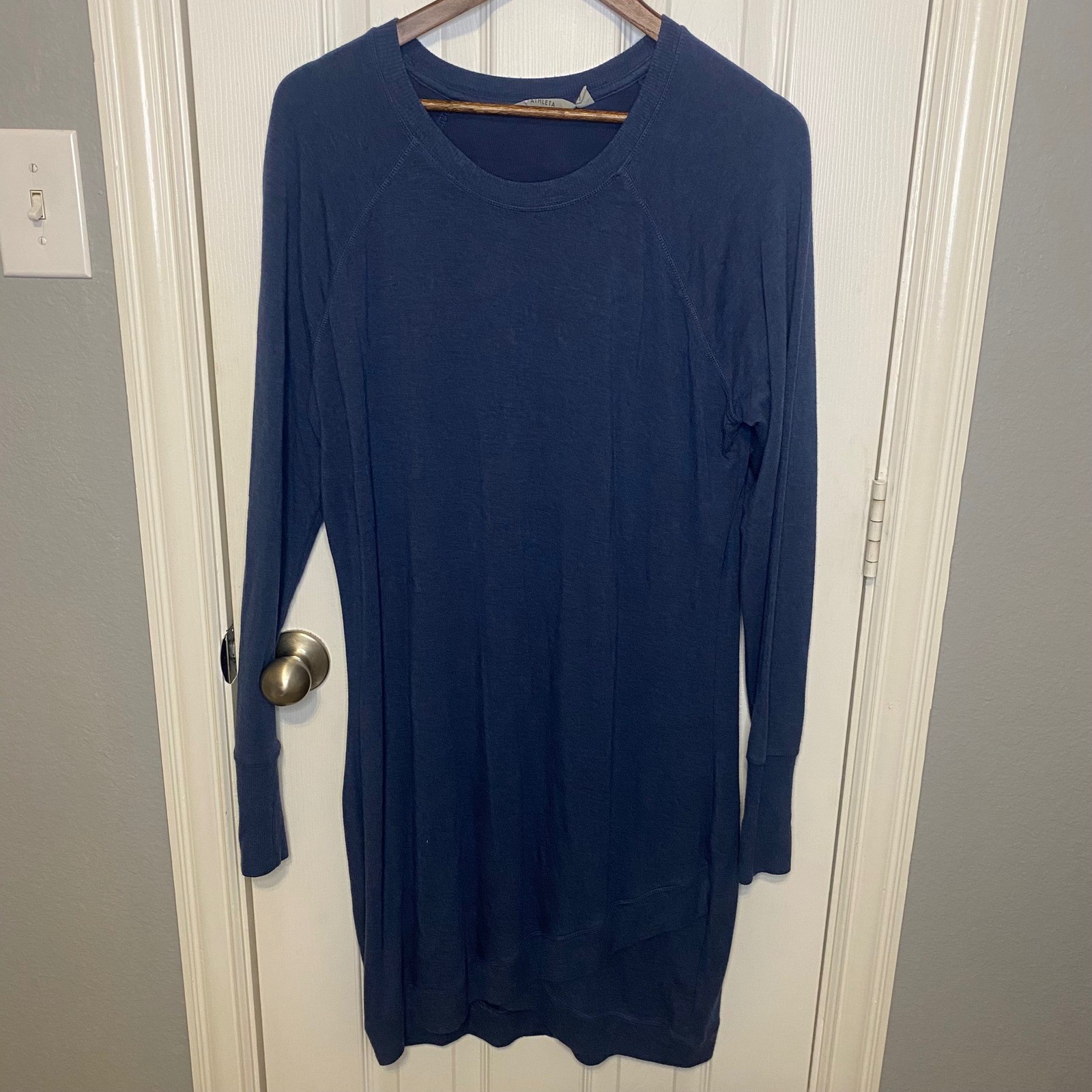 Athleta Criss Cross Dress Large Tall Blue Modal Raglan Long Sleeve Sweatshirt
