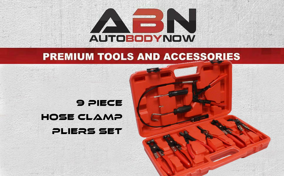 ABN Hose Clamp Plier 9-Piece Set – Universal Automotive Fuel Hose, Oil Hose, Wat