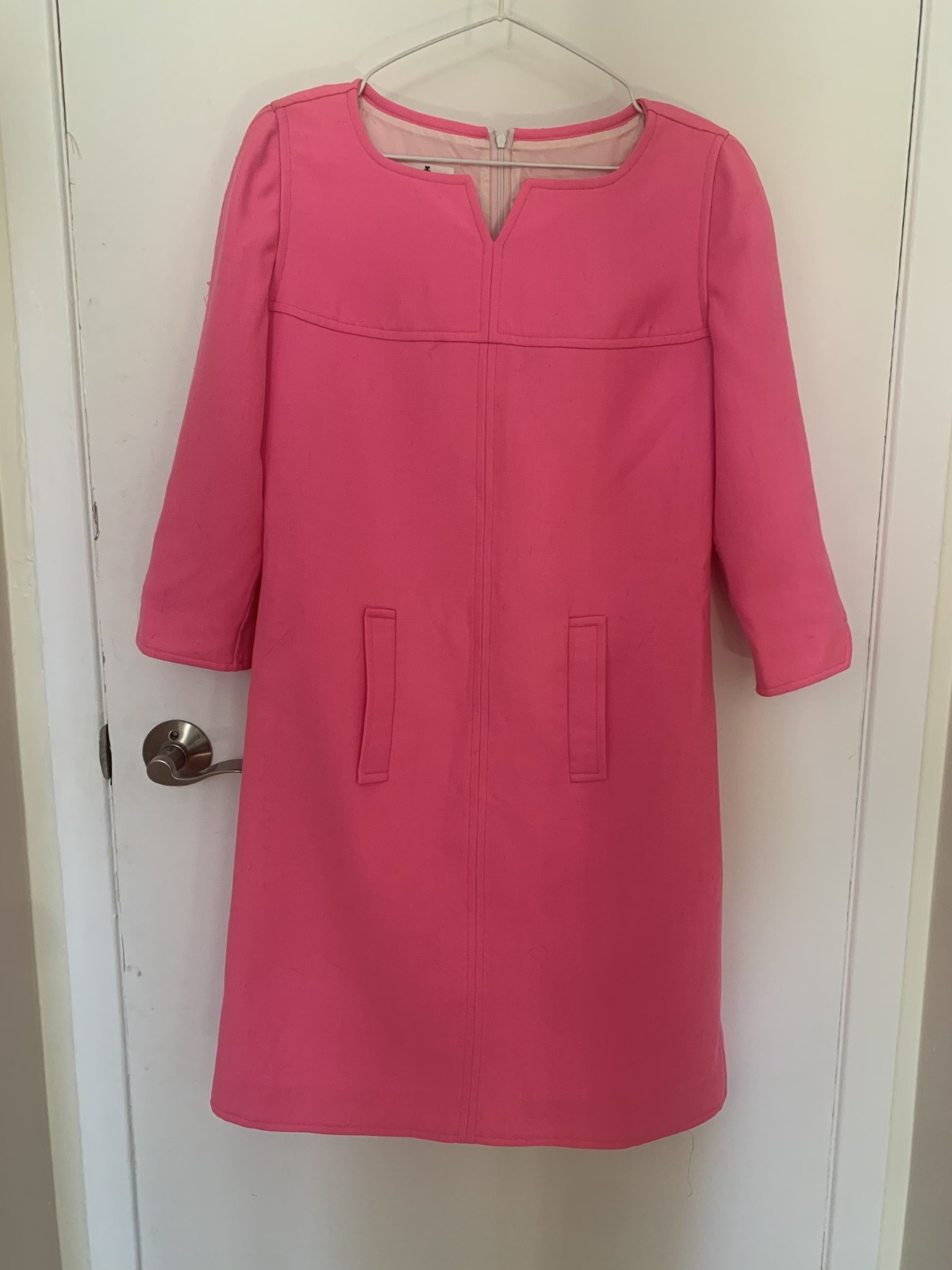 Vintage Courrèges Paris 100% Wool Pink Fuchsia Dress Made in France Size 38