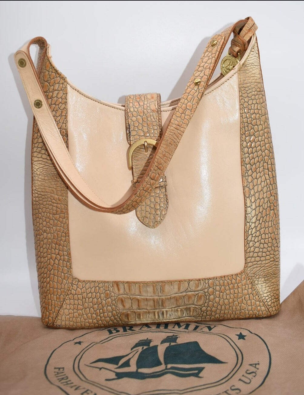 Brahmin Kendall Leather Shoulder Bag in Tri-Texture Beige