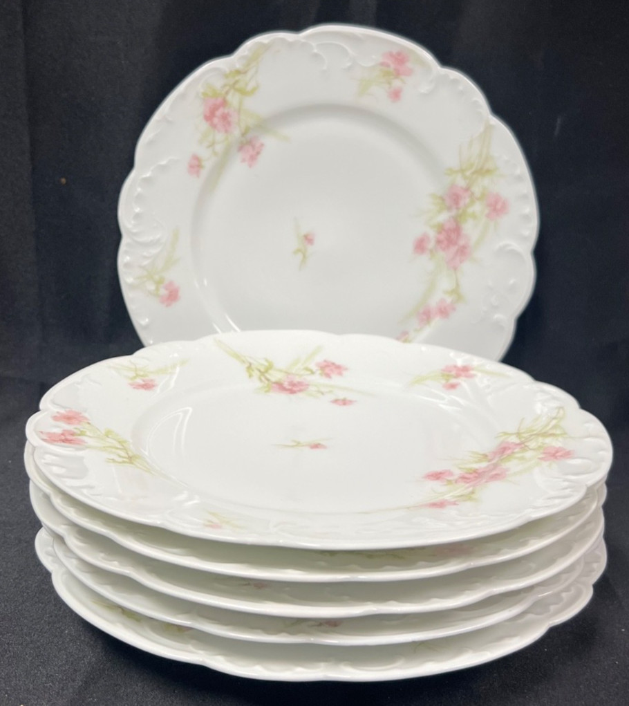 Set of 6 Haviland Limoges Dinner Plates Roses Floral France CHIPPED