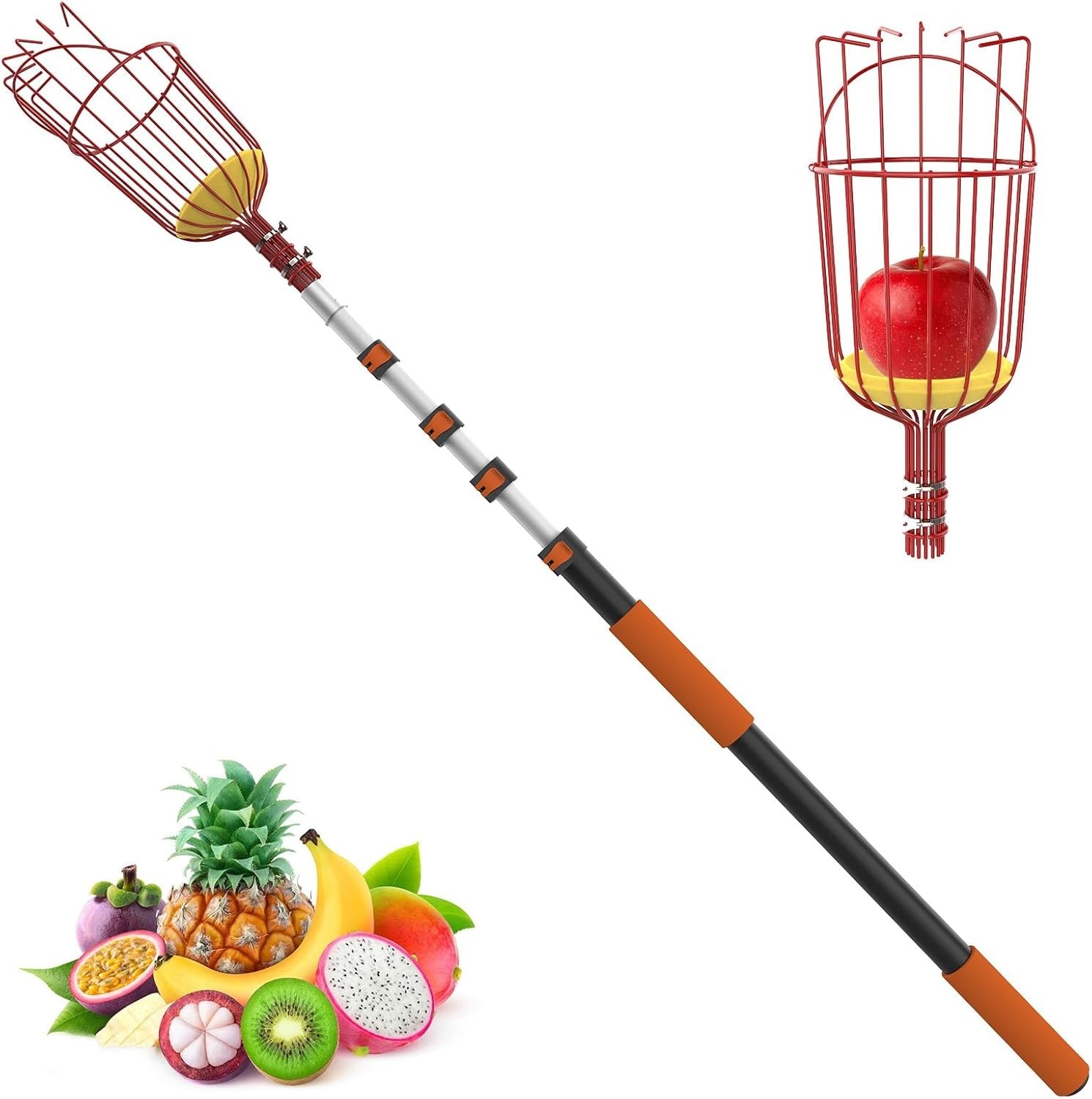LAANPOLE 26FT Reach Fruit Picker Pole with Basket Telescoping, Apple Picker w...