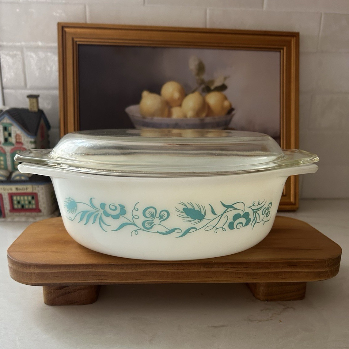 Vintage Pyrex Meadow 043 1½ Qt Oval Casserole with Clear Glass Lid
