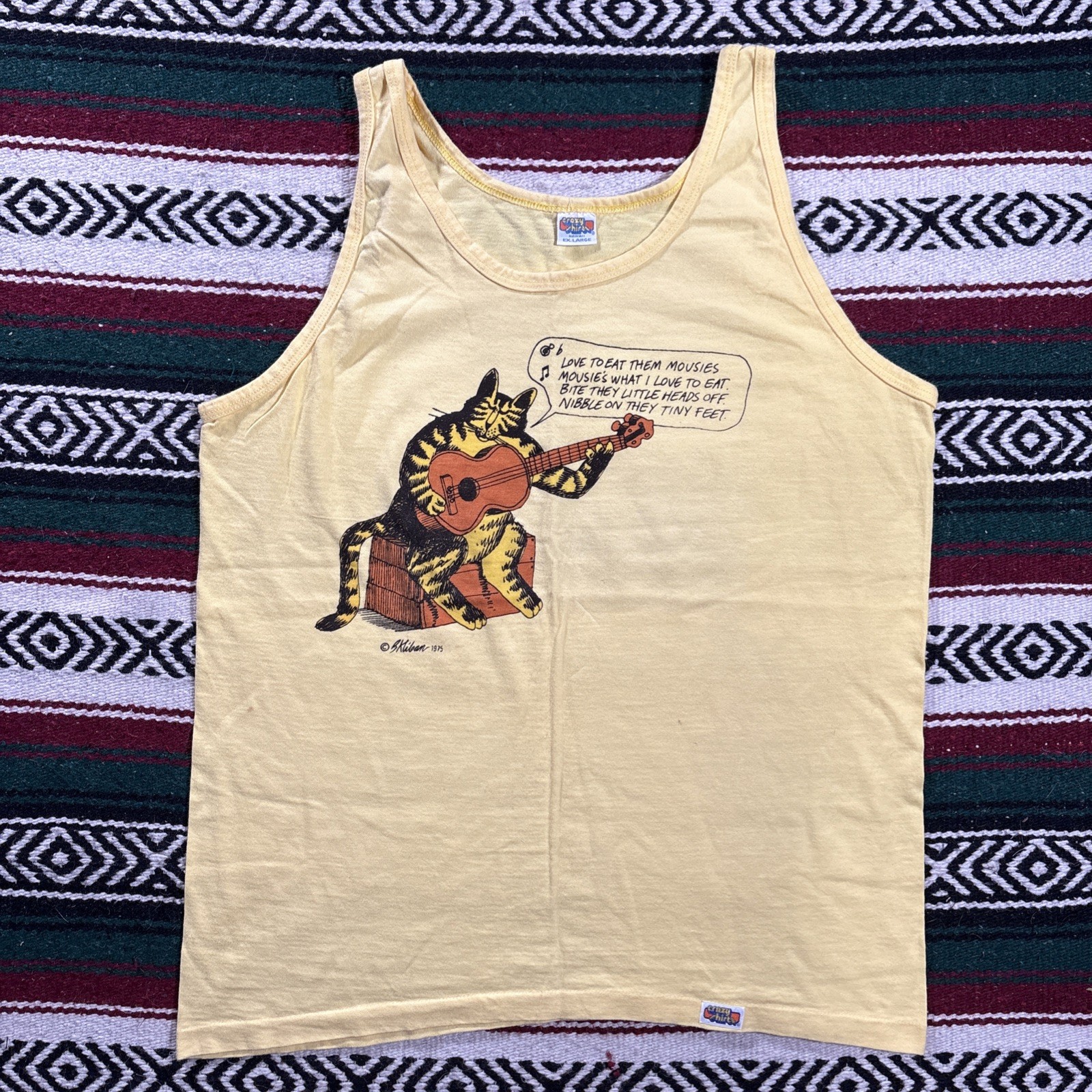 Vintage Crazy Shirts Hawaii B Kliban Cat Love To Eat Tank Top Size Xl 70s 80s