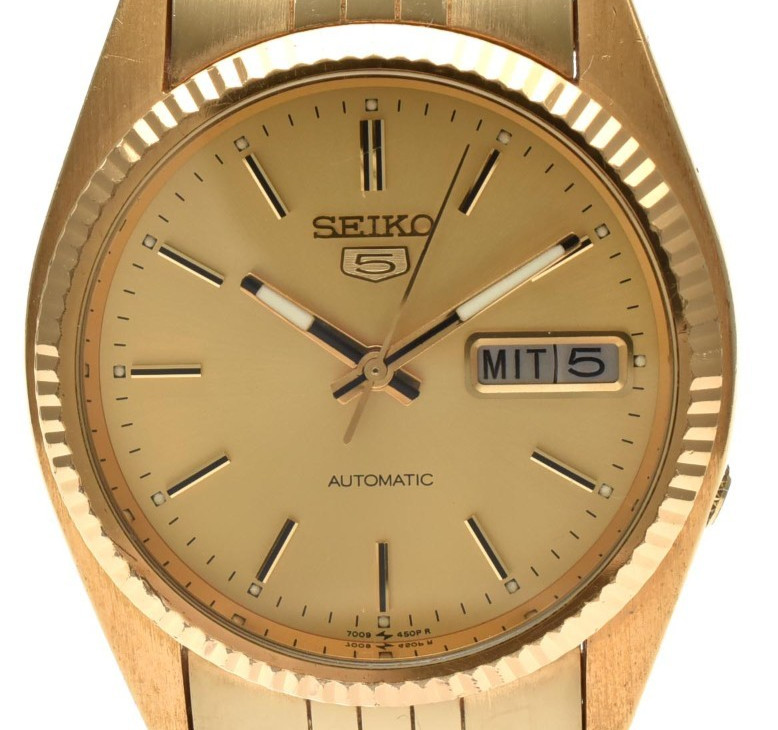 [Exc+5] SEIKO 5 7S26-0500 Gold Day Date Automatic Men\'s Watch JAPAN