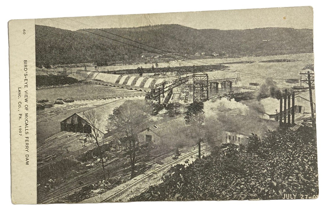 McCalls Ferry Dam Bird\'s-eye View ~ Lancaster Co Pennsylvania ~ Antique Postcard