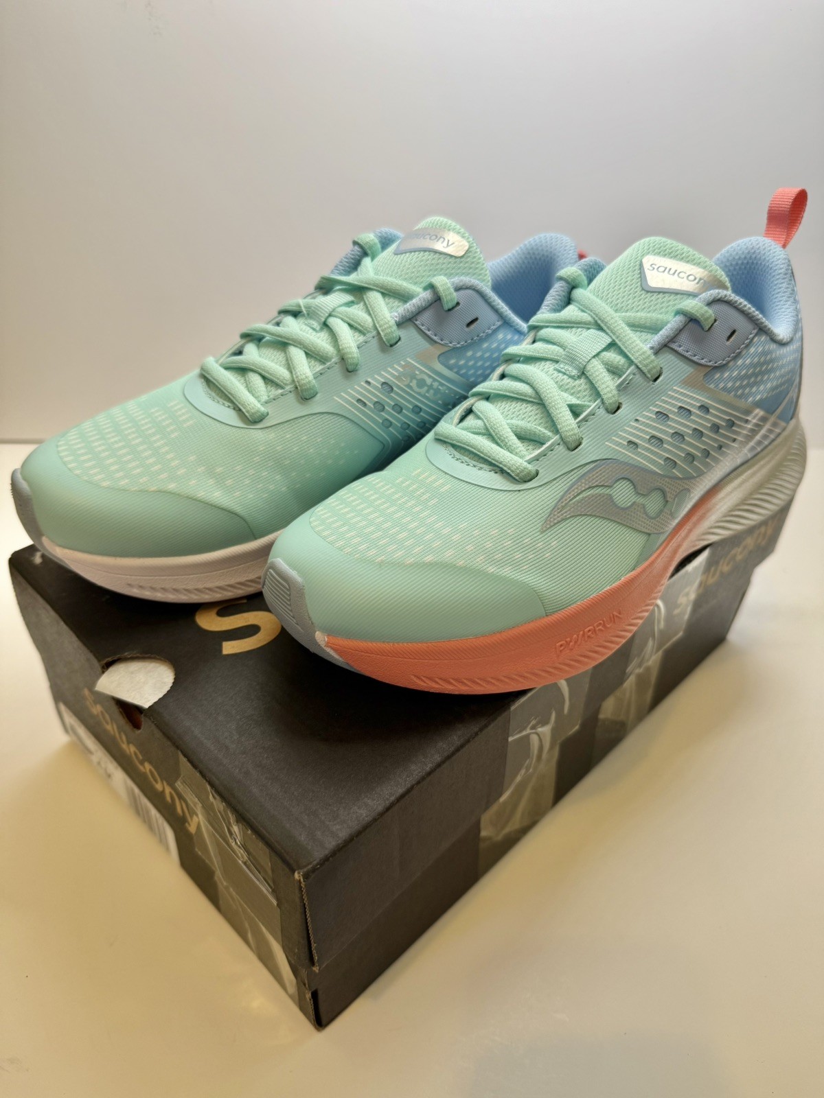 Saucony Big Kids Ride KDZ Teal/Periwinkle Running Shoes SY126C03 Size 4