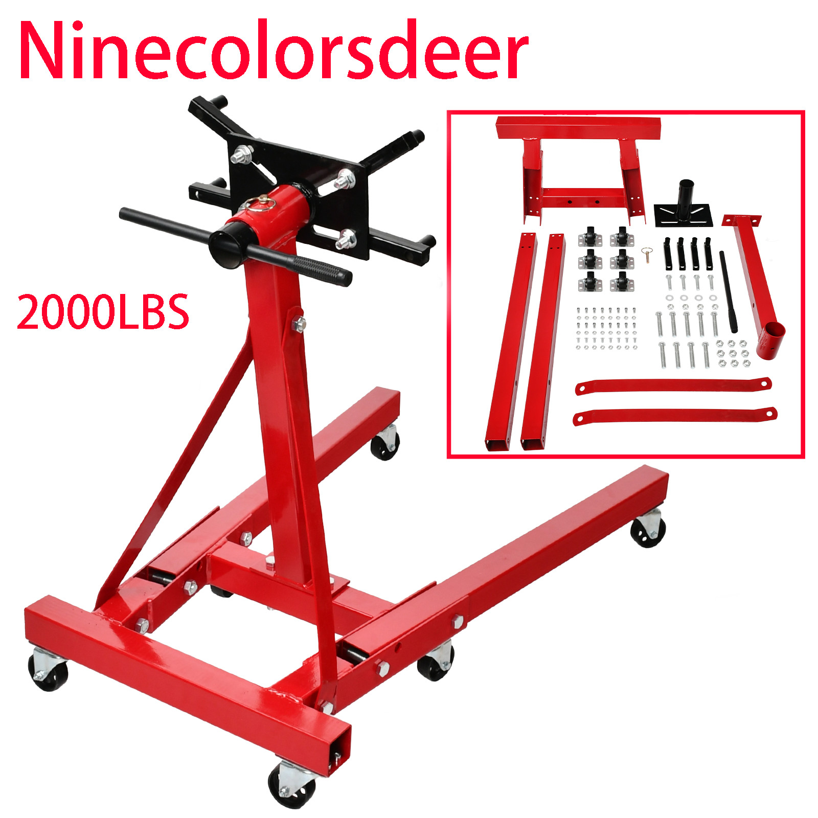 2000 LBS Folding Engine Stand Vehicle Engine Block Stand 360 Degree Head