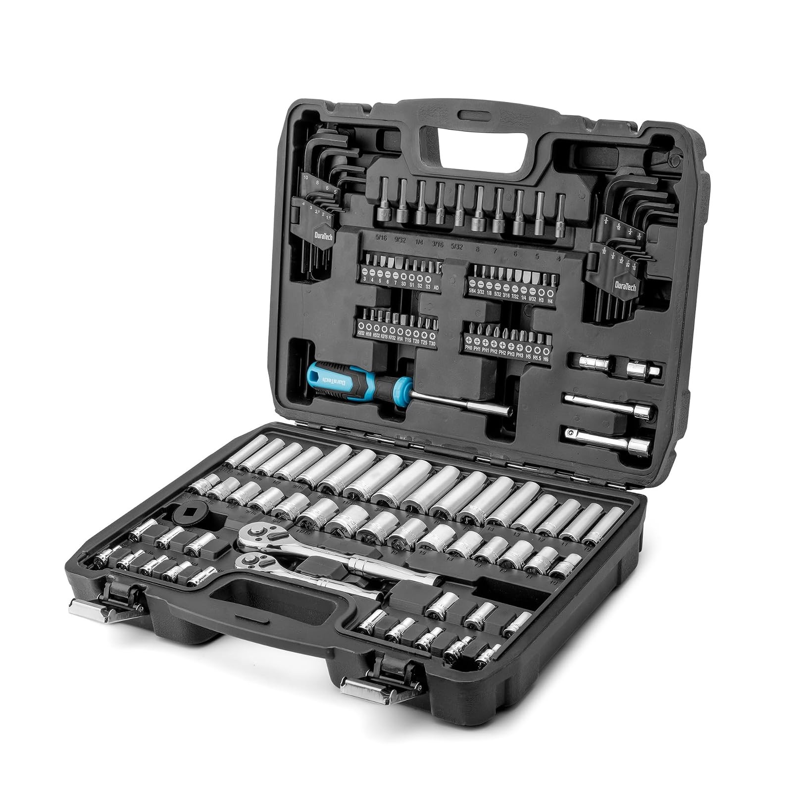 DURATECH 121 Piece Mechanics Tool Kit SAE Metric With Tool Box