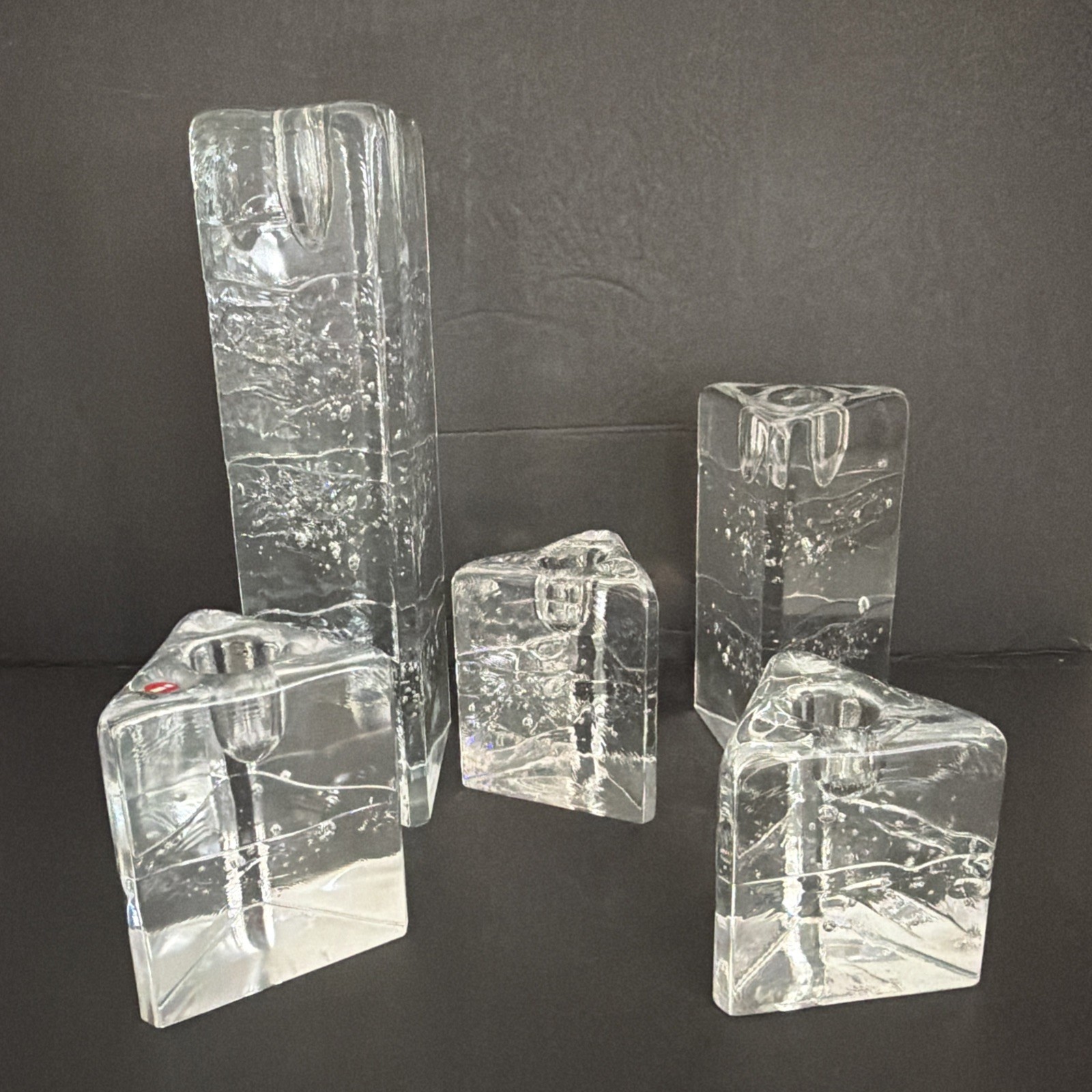 Set of 5 Iittala Arkipelago Finland Clear Glass Candle Holders Timo Sarpaneva