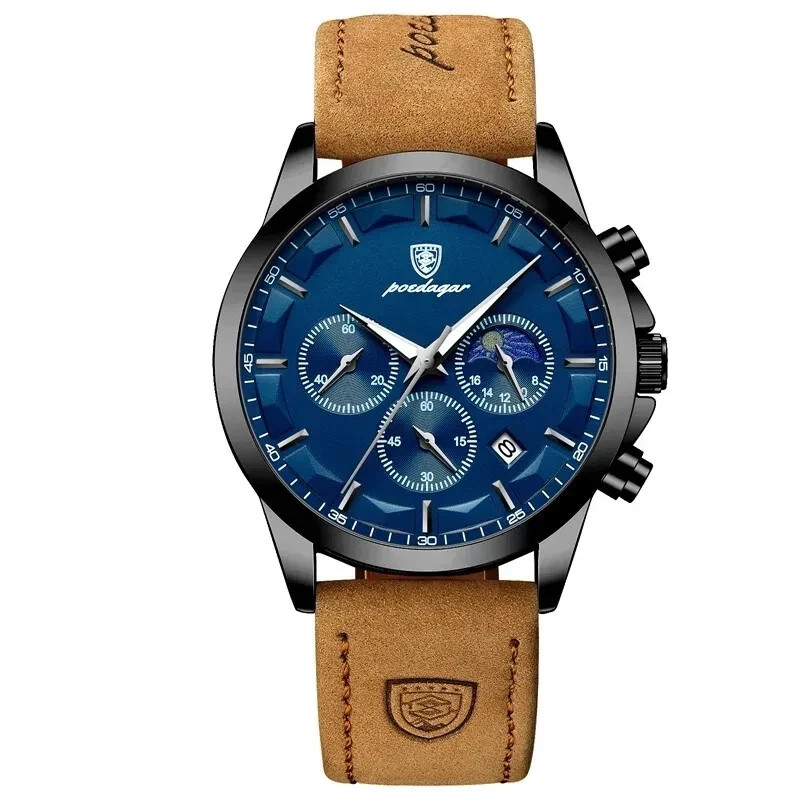 POEDAGAR Luxury Men’s Quartz Watch Waterproof Luminous Leather Analog Wristwatch