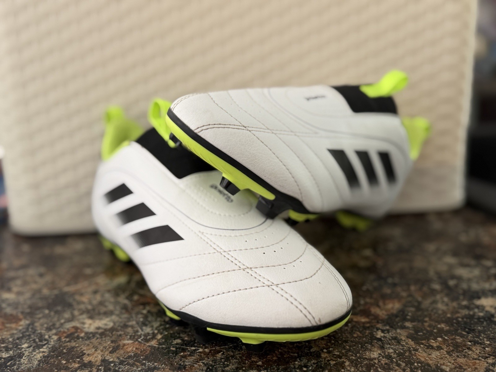 adidas Goletto Soccer Cleats White Black Neon Yellow Rubber Lace Up Men\'s