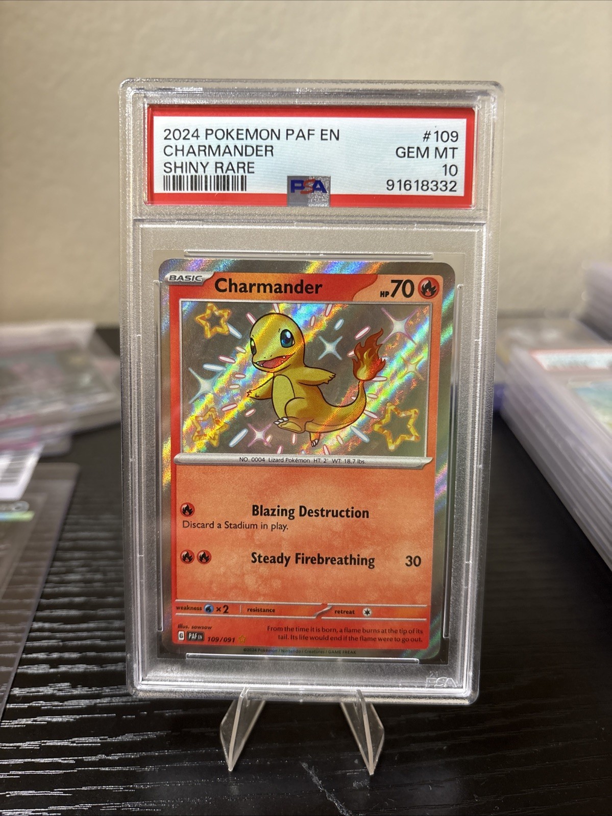 2024 POKEMON PAF EN-PALDEAN FATES SHINY RARE #109 CHARMANDER PSA 10