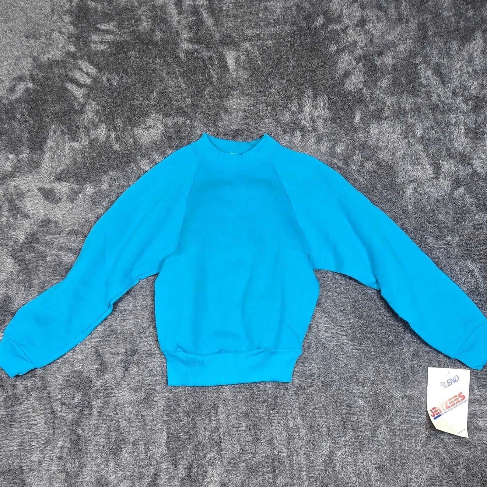 VTG 90\'s JERZEES NuBlend Youth Turquoise Blue Raglan Sweatshirt Size Small 6-8