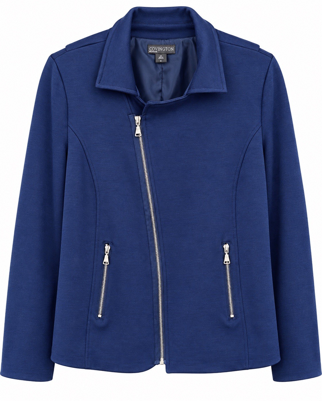 Covington Woman Blue Asymmetric Zip Moto Style Jacket, Plus Size 2X