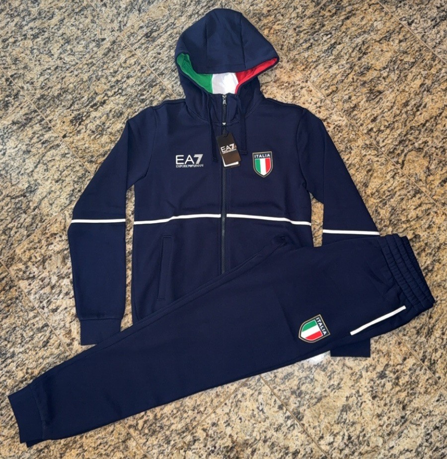 EMPORIO ARMANI EA7 $345 Men\'s ITALY WORLD CUP Tracksuit Jacket Jogger Pants NEW